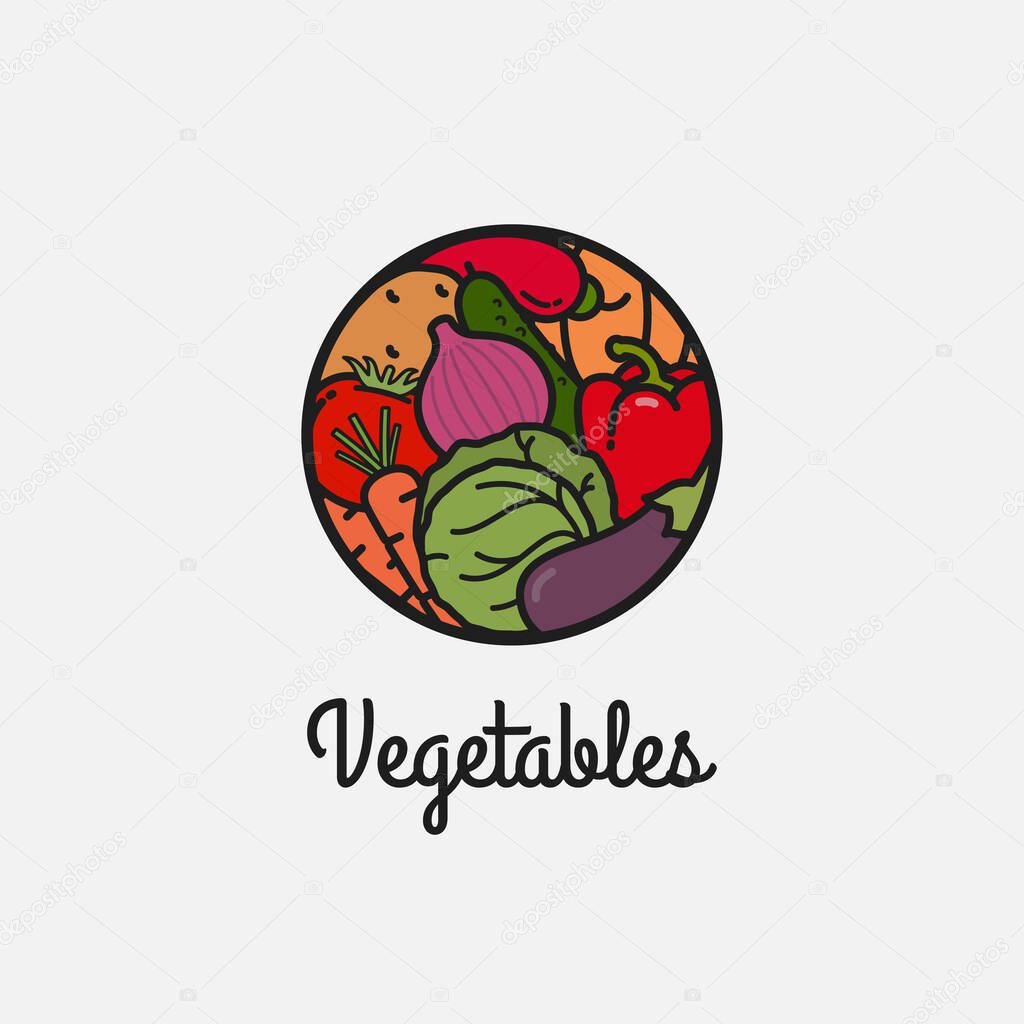 Vegetables linear logo on white icon background