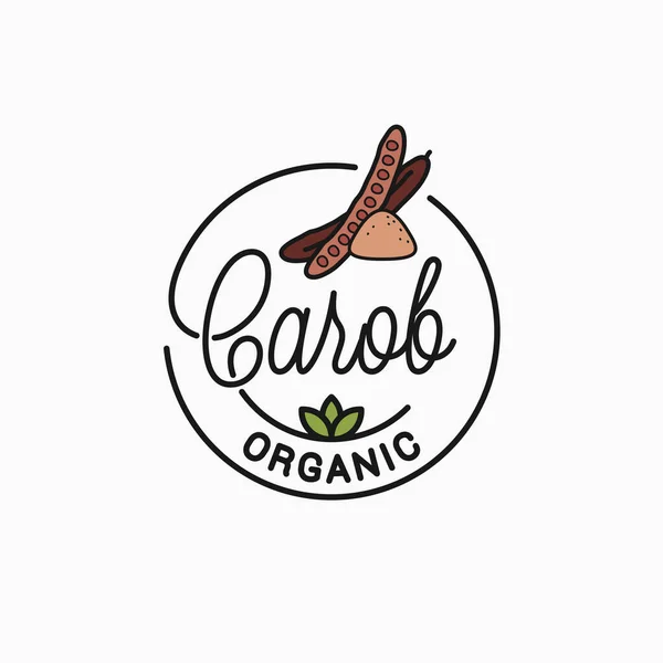 Carob logo. Round linear logo of carob superfood — Stock Vector