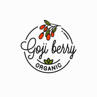 Goji çileği logosu. Goji dalının yuvarlak doğrusal