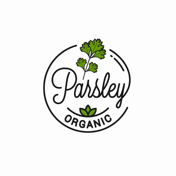 Logo de la branche de persil. Logo linéaire rond de parsey — Image vectorielle