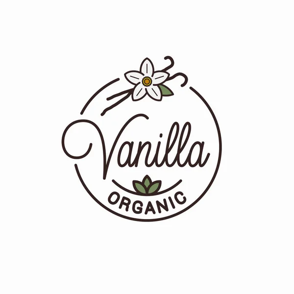 Logo vanille. Logo linéaire rond de fleur de vanille — Image vectorielle