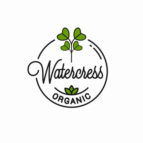 Logo-ul Watercress. Logo liniar rotund de creastă de apă — Vector de stoc