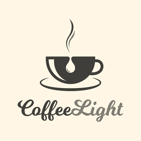 Logo luce caffè. Tazza di caffè con gocce di latte — Vettoriale Stock
