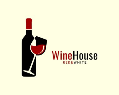 Şarap kadehi ve beyaz şarap şişesi logosu