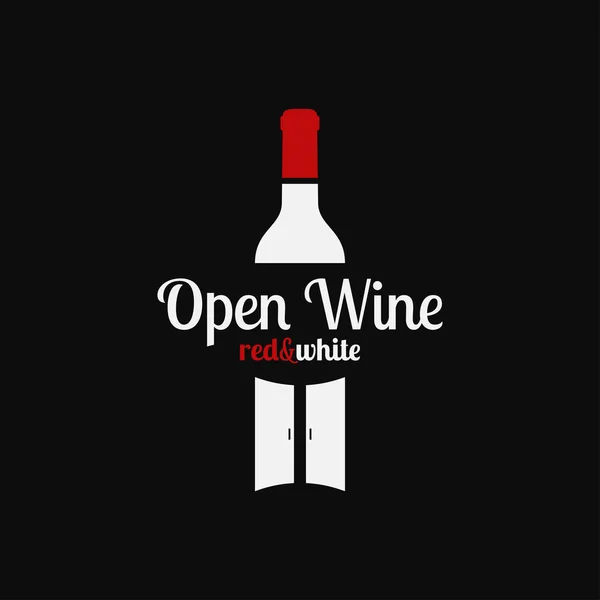 Logo de botella de vino. Vino abierto con botella y puertas — Vector de stock