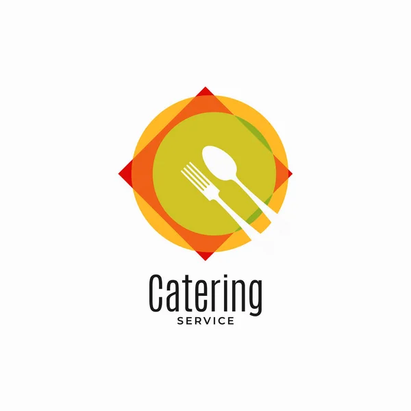 Catering service logo. Plate with fork and spoon — Stock Vector