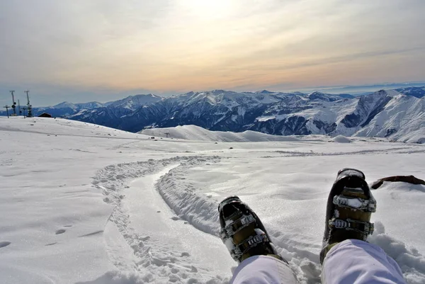 Panorámával Havas Téli Gudauri Ski Resort Georgia — Stock Fotó