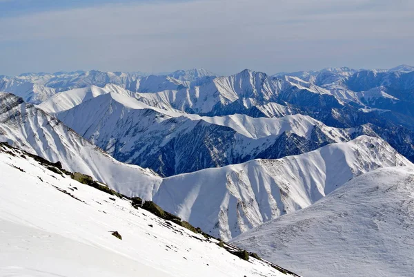 Panoramatický Výhled Zasněžené Zimní Gudauri Lyžařské Středisko Georgia — Stock fotografie