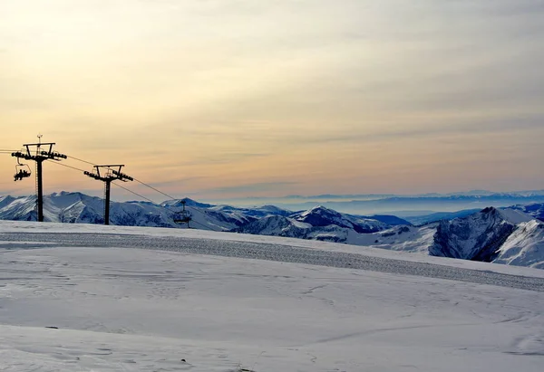 Panorámával Havas Téli Gudauri Ski Resort Georgia — Stock Fotó