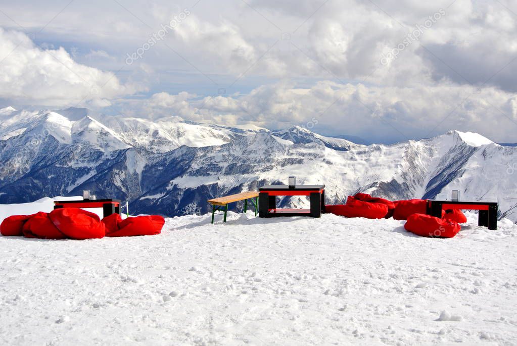Zone for resting in Gudauri ski resort, Georgia 