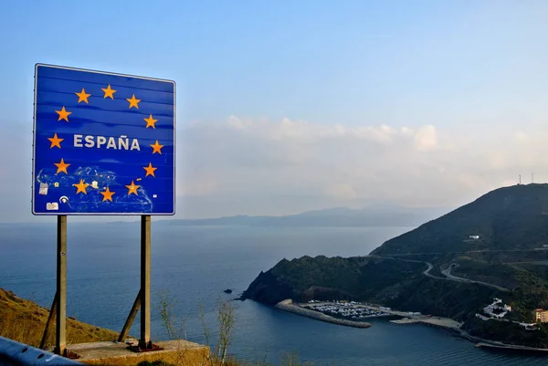 Portbou España Noviembre 2014 Señal Tráfico Frontera Con Francia Manchada — Foto de Stock