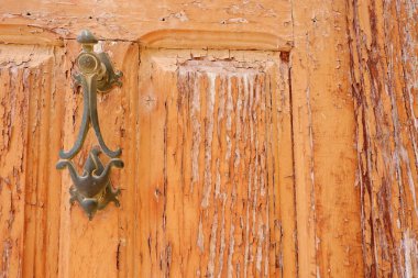 Door to abandoned house, Muniesa village, province of Teruel, Aragon, Spain  clipart