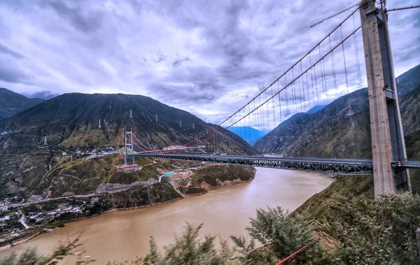 Xingkangte Bridge Expressway Linking City Kangding County Construction Dadu River — Stock Photo, Image