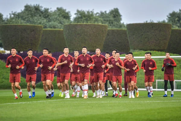 Jogadores Seleção Chinesa Futebol Masculino Participam Uma Sessão Treinamento Para — Fotografia de Stock