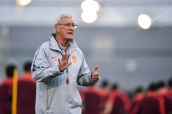 Talyan Baş Teknik Direktörü Marcello Lippi Çin Ulusal Erkek Futbol — Stok fotoğraf