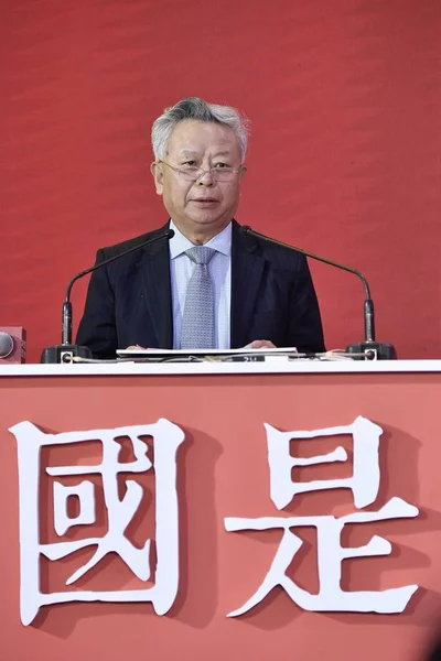 Jin Liqun Presidente Del Banco Asiático Inversión Infraestructuras Baii Habla —  Fotos de Stock