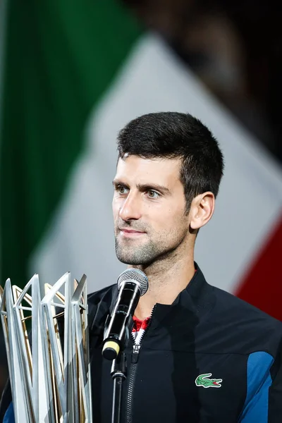 Novak Djokovic Serbie Tenant Son Trophée Champion Parle Après Avoir — Photo