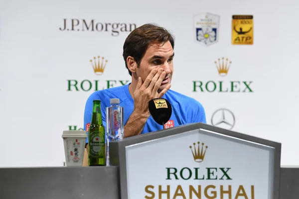Švýcarská Tenisová Hvězda Roger Federer Zúčastní Tiskové Konference Pro Rolex — Stock fotografie