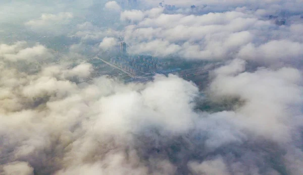 Cityscape High Rise Buildings Skyscrapers Shrouded Sea Clouds Huaying City — Stock Photo, Image