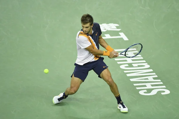 Borna Coric Kroatië Teruggegaan Een Schot Matthew Ebden Van Australië — Stockfoto