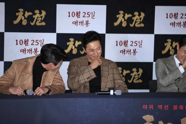 South Korean Actors Hyun Bin Left Jang Dong Gun Attend — Stock Photo, Image