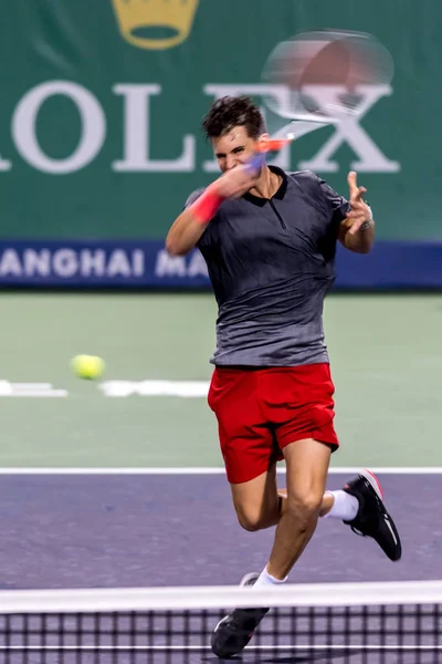 Dominic Thiem Austrii Zwraca Strzał Matthew Ebden Polska Drugim Meczu — Zdjęcie stockowe