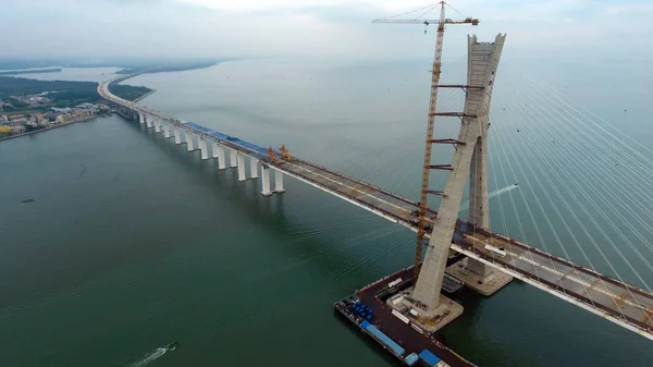 Vue Aérienne Pont Maritime Traversant Chine Résistant Aux Tremblements Terre — Photo