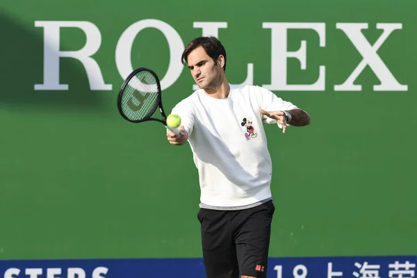 Roger Federer Star Suisse Tennis Participe Une Séance Entraînement Préparation — Photo