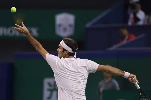 Roger Federer Suiza Sirve Contra Borna Coric Croacia Partido Individual — Foto de Stock
