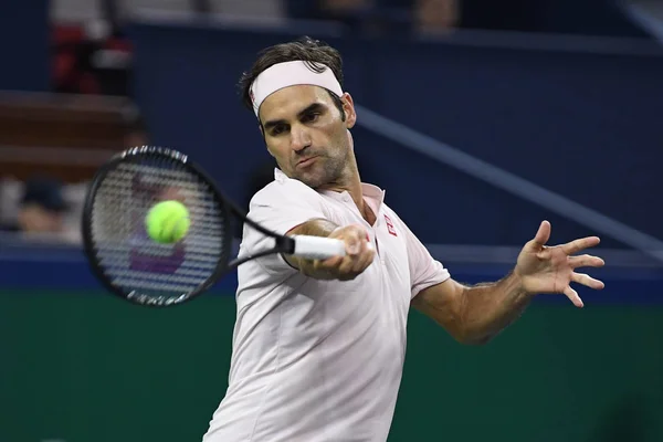 Roger Federer Schweiz Returnerar Ett Skott Till Kei Nishikori Japan — Stockfoto
