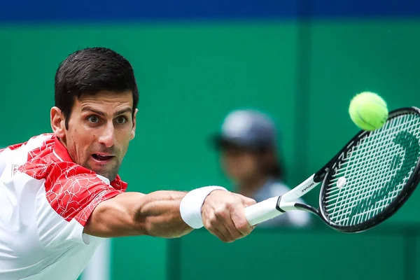 Novak Djokovic Serbie Retourne Une Chance Kevin Anderson Afrique Sud — Photo