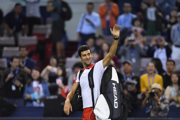 Novak Djokovic Serbii Fale Jak Przygotowuje Się Opuszczenia Pokonaniu Jeremy — Zdjęcie stockowe