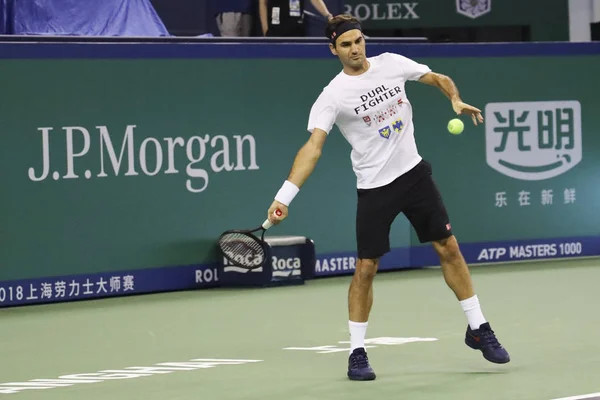 Schweiziska Tennis Stjärna Roger Federer Tar Del Ett Träningspass Inför — Stockfoto