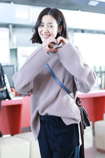 Chinees Model Liu Wen Arriveert Bij Beijing Capital International Airport — Stockfoto