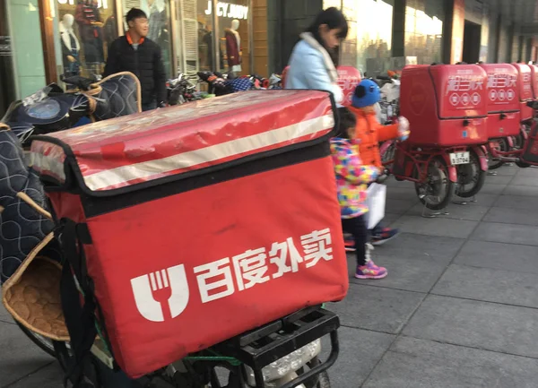 Los Vehículos File Delivery Empresa China Reparto Comida Línea Baidu — Foto de Stock