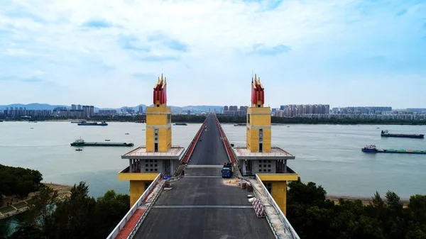 Вид Воздуха Метровый Плацдарм Моста Через Реку Янцзы Нанкине Провинция — стоковое фото