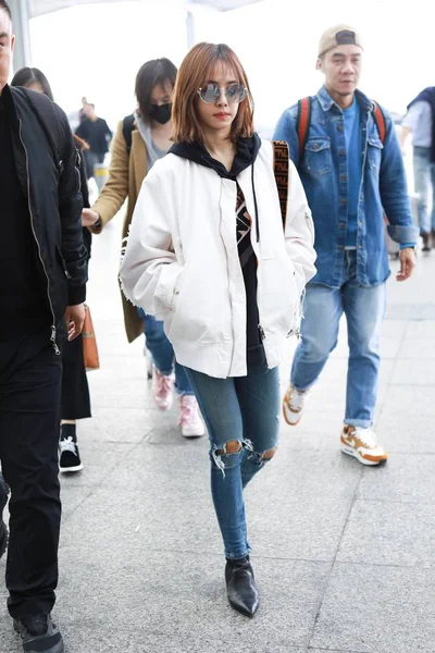 Cantante Taiwanese Jolin Tsai Arriva All Aeroporto Internazionale Shanghai Hongqiao — Foto Stock