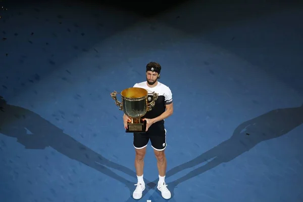 Nikoloz Basilashvili Geórgia Posa Com Seu Troféu Depois Derrotar Juan — Fotografia de Stock