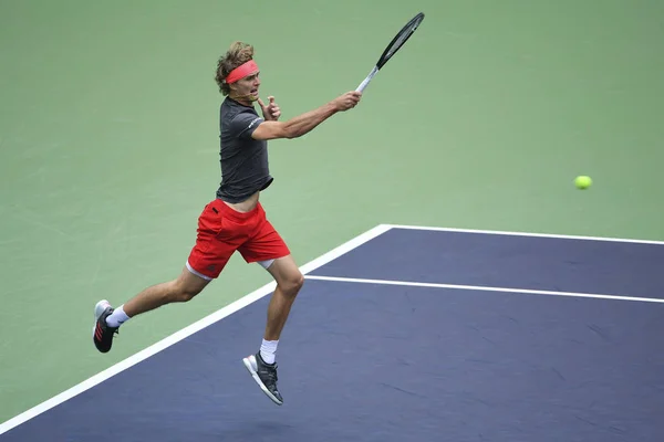 Alexander Zverev Németország Visszatér Egy Lövés Nikoloz Basilashvili Grúzia Második — Stock Fotó