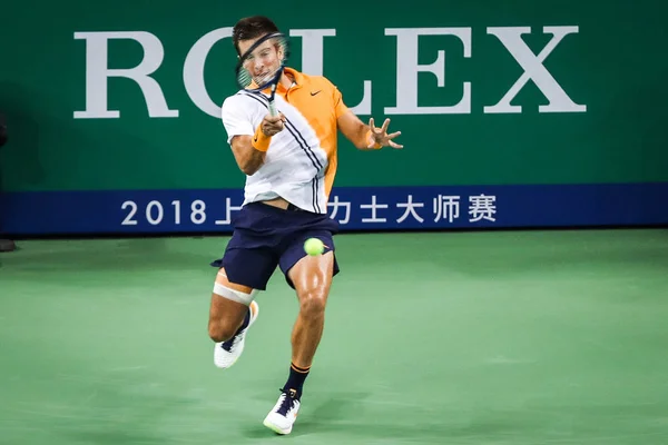 Borna Coric Croácia Retorna Arremesso Contra Roger Federer Suíça Partida — Fotografia de Stock