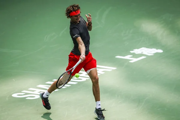 Alexander Zverev Germany Returns Shot Nikoloz Basilashvili Georgia Second Match — Stock Photo, Image