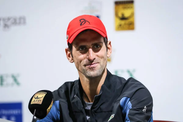 Novak Djokovic Serbia Asiste Una Conferencia Prensa Después Derrotar Kevin — Foto de Stock