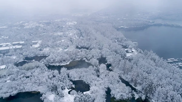 Luftaufnahme Des Yang Gong Damms Westlichen See Nach Dem Schnee — Stockfoto