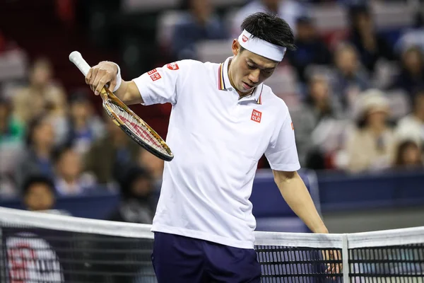 Kei Nishikori Aus Japan Reagiert Als Gegen Yibing Aus China — Stockfoto