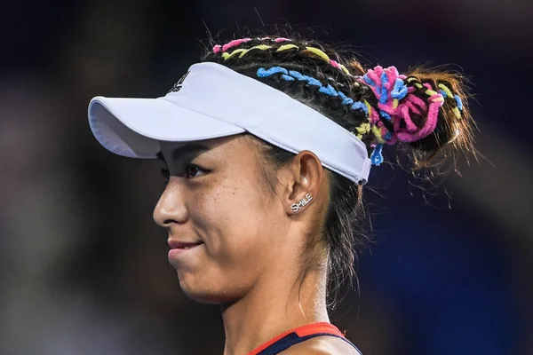 Wang Qiang China Festeggia Dopo Aver Sconfitto Madison Keys Degli — Foto Stock