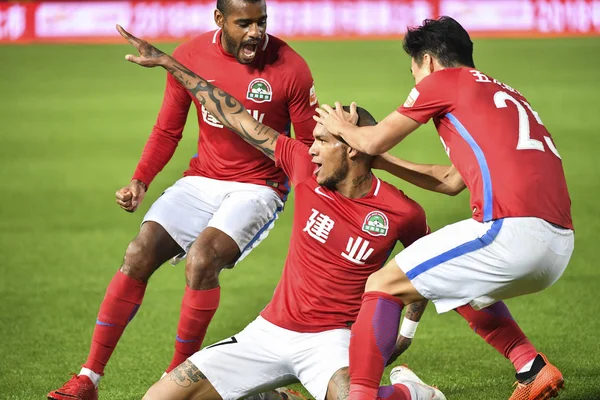 Brazilian Football Player Fernando Karanga Center Henan Jianye Celebrates Scoring — 스톡 사진