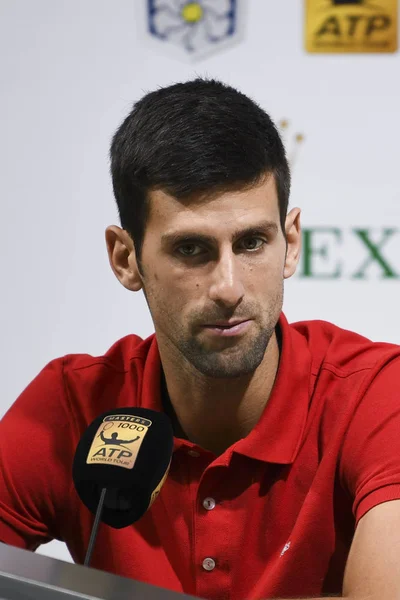 Novak Djokovic Aus Serbien Nimmt Einer Pressekonferenz Teil Nachdem Die — Stockfoto