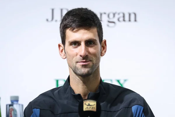 Novak Djokovic Serbia Asiste Una Conferencia Prensa Después Derrotar Alexander — Foto de Stock
