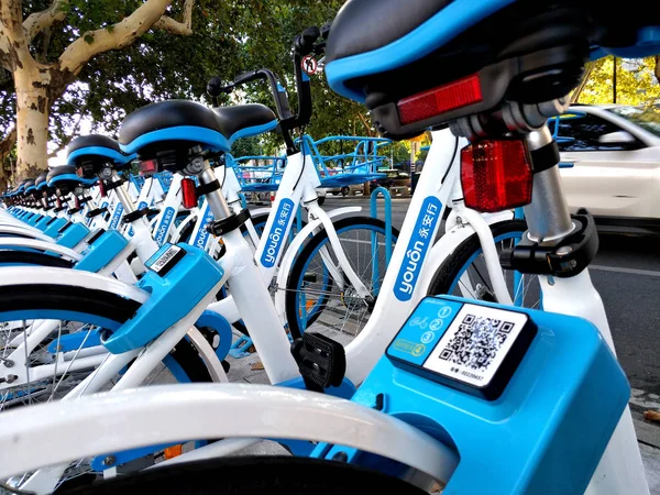 Fahrräder Des Chinesischen Fahrradverleihdienstes Youon Stehen Oktober 2018 Auf Einer — Stockfoto