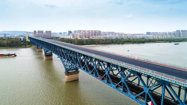 Aerial View Meter High Bridgehead Nanjing Yangtze River Bridge Undergoing — Stock Photo, Image